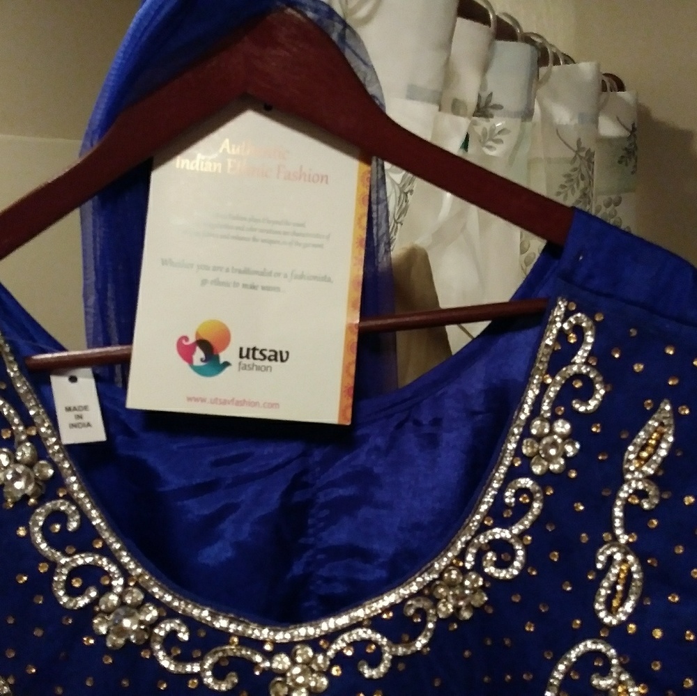 Embroidered Anarkali Net Suit In Blue